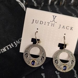 Judith Jack Marcasite & Amethyst Round Earrings! NWT!